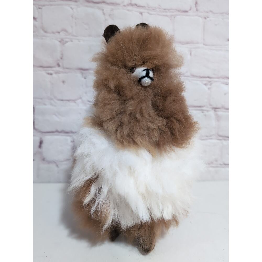 Handmade Brown Cream Alpaca Fur Llama Premium Stuffed Animal Alpaca Peruvian